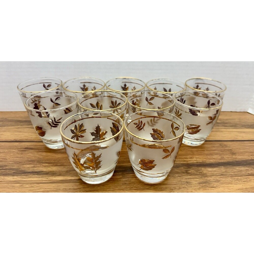 Vintage Libbey Golden Foliage Old Fashion Rocks Glasses 8 Oz Set Of 11 Frosted